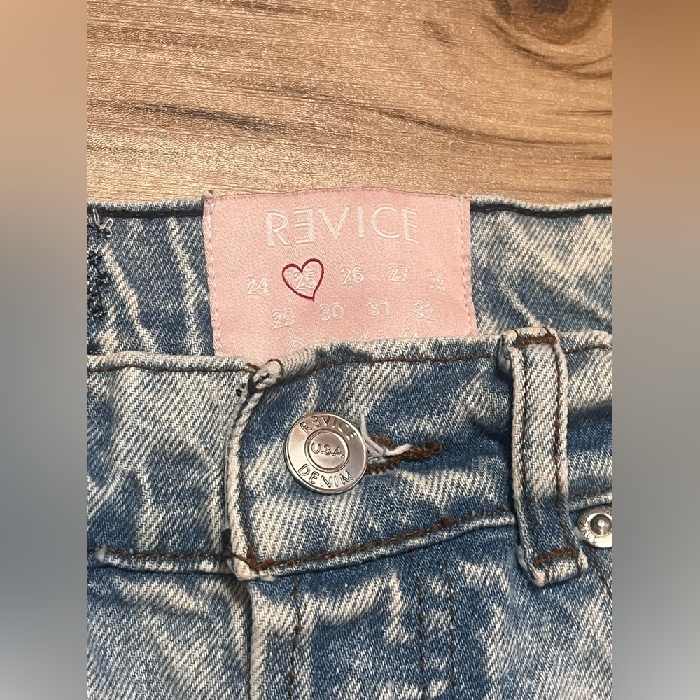 Revice Denim Jeans Womens Size 25 Light Wash Ripped Distressed Button Fly Cuffed - Picture 3 of 9